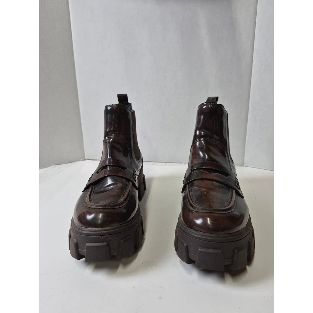 Circus Sam Edelman Darielle Brown Glazed Penny Loafer Lug Sole Chelsea Boot 10